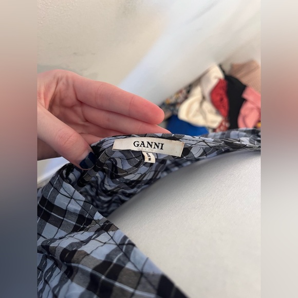 Ganni Seersucker Checkered Maxi Dress Blue/White Size 10 - Picture 6 of 6